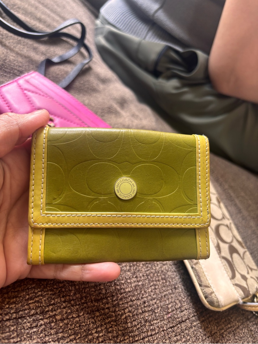Coach Olive Green Signature Trifold Wallet